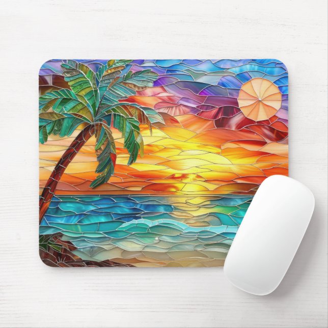 Palmenbaum Sonnenuntergang tropisch bunt Mousepad (Mit Mouse)