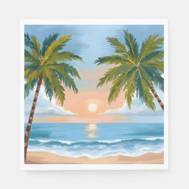 Palmenbaum Sonnenuntergang | Tropische Strandhochz Serviette