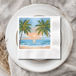 Palmenbaum Sonnenuntergang | Tropische Strandhochz Serviette