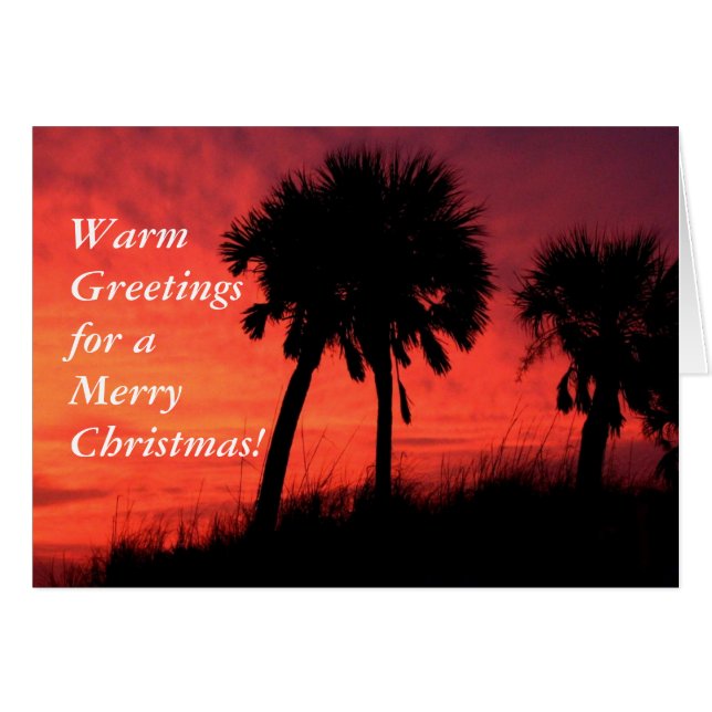 Palmenbaum-Sonnenuntergang-Weihnachtskarte - Perso (Vorderseite (Horizontal))