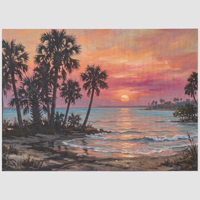 Palmenbaum-Sonnenuntergangs-Silhouette-Decoupage Seidenpapier (Vorderseite)