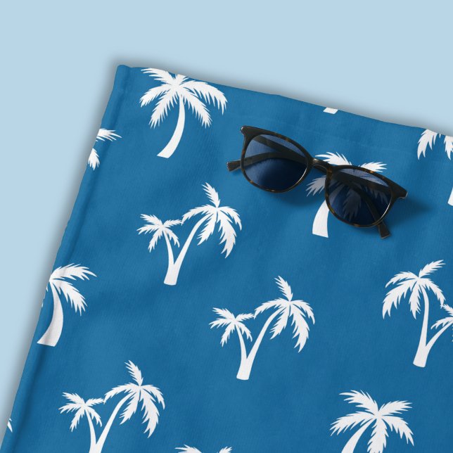 Palmenbaum Tropisches Muster blau Strandtuch (Blue palm tree beach towel )