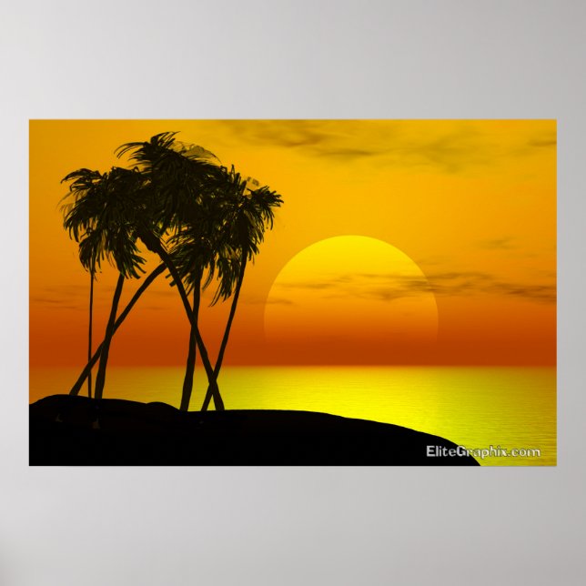 Palmenbaum und Sonnenuntergang Poster (Vorne)