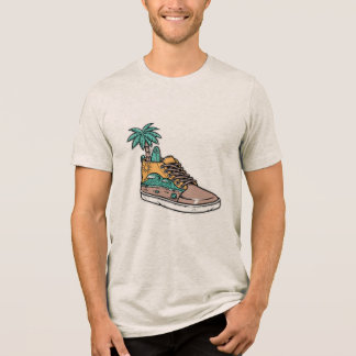 Palmenbaum- und Strandwellen-Schuh-Illustration Tri-Blend Shirt