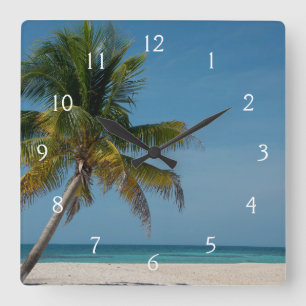 Palmenbaum und weißer Sandstrand 2 Quadratische Wanduhr