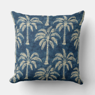 Palmenbäume Indigo Blau & Creme Wurf Kissen