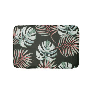 Palmenbäume, Monstera: tropische Wasserfarbe. Badematte