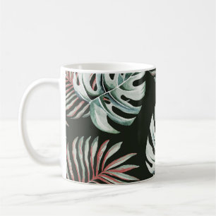 Palmenbäume, Monstera: tropische Wasserfarbe. Kaffeetasse