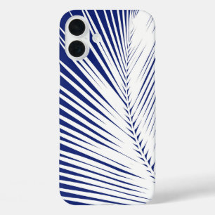 Palmenblatt - blau und weiß iPhone 16 plus hülle