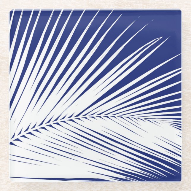 Palmenblatt - blau und weiß glasuntersetzer (Vorderseite)