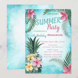 Palmenblatt, Blumen Ananas Geburtstagsfeier Einladung