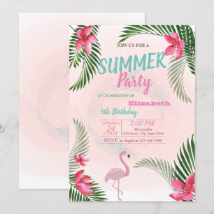 Palmenblatt, Blumen, Flamingo Geburtstagsfeier Einladung