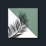 Palmenblatt Leinwanddruck<br><div class="desc">Nordic-Art minimalistisches Design mit schwarzer Palmenblattdekoration und weißen und grünen Dreiecken</div>
