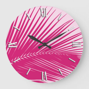 Palmenblatt - Magentrosa Große Wanduhr