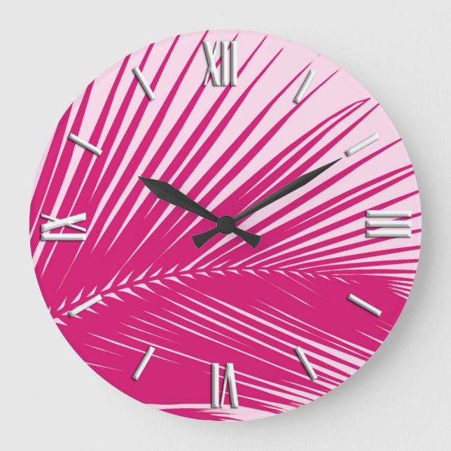 Palmenblatt - Magentrosa Große Wanduhr (Vorderseite)
