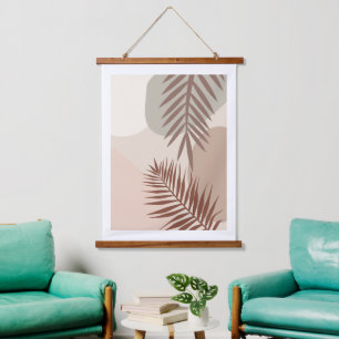 Palmenblätter, Boho abstrakte geometrische Kunst Wandteppich Mit Holzrahmen