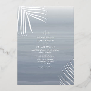 Palmenblätter Chambray Aquarell Strandhochzeit Folieneinladung