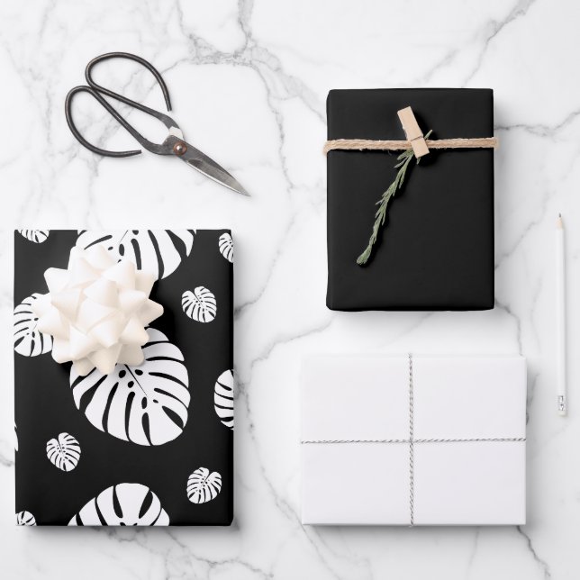 Palmenblätter-Muster-Wrap-Papier-Flachblätter Geschenkpapier Set (Vorderseite)