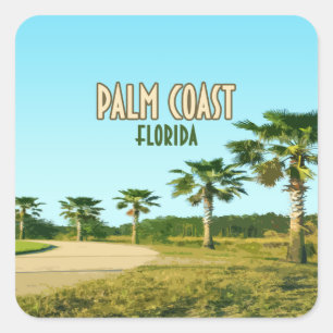 Palmenküste Florida Palmen Bäume Vintag Quadratischer Aufkleber