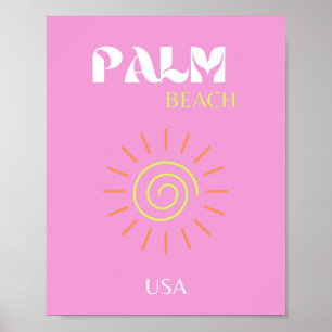 Palmenstrand, Retro Art, Preppy, rosa Art, rosa Poster