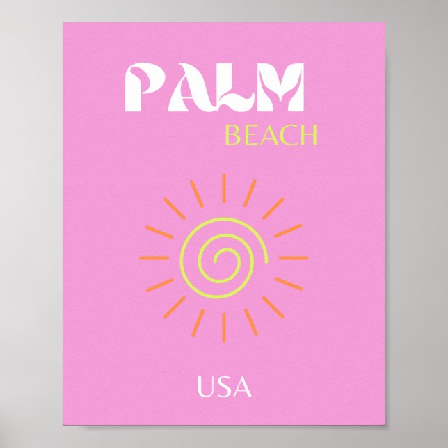Palmenstrand, Retro Art, Preppy, rosa Art, rosa Poster (Vorne)