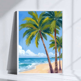 Palmenstrand | Tropischer Wasserfarben blauer Himm Poster