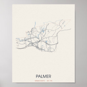 Palmer Massachusetts Straßenkarte Poster – Gegr. 1