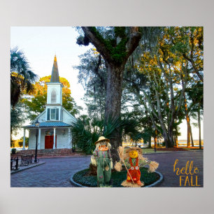 Palmetto Bluff Chapel Bluffton SC Fall Scarecrows Poster