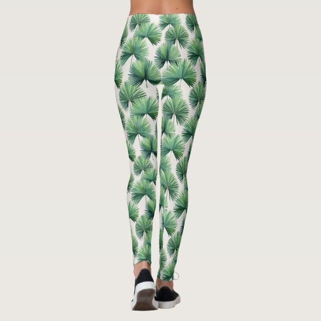 Palmetto Fan Palm Tree Blätter Botanical Tropical Leggings (Rückseite)