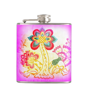 Palmflasche im Stile eines rosa Hippie Flachmann