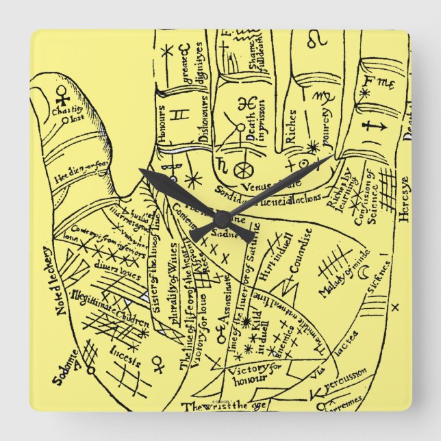 Palmistry 1671 quadratische wanduhr (Vorderseite)