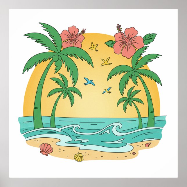 Palmparadies-Tropisches-Strand-Poster Poster (Vorne)