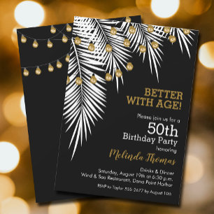 Palms 50. Black and Gold Geburtstagsparty Einladung