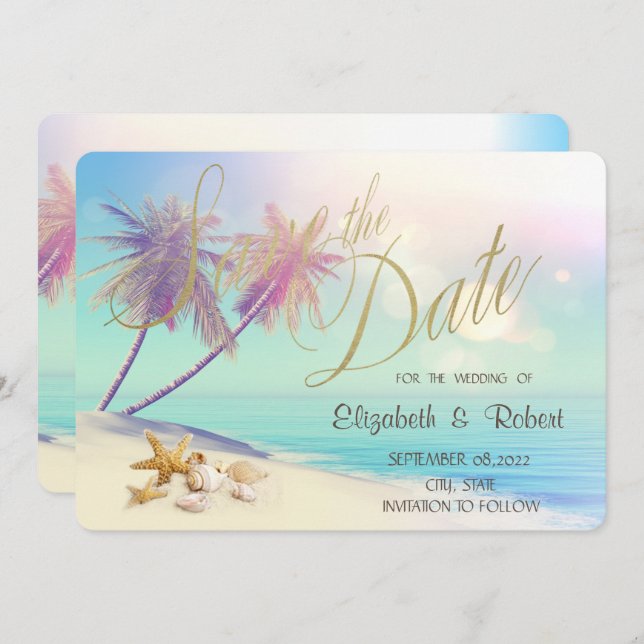 Palms Beach Seashells Hochzeit speichern das Datum Save The Date (Vorne/Hinten)