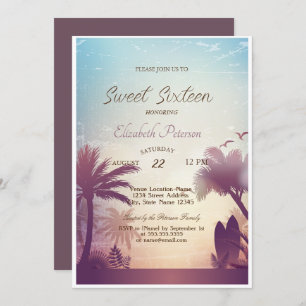 Palms Beach Surfboard Sweet 16 Party Einladung