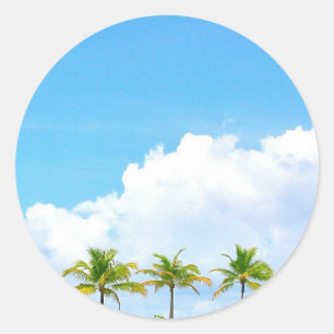 Palms Blue Sky und Wolken Blank Template Runder Aufkleber