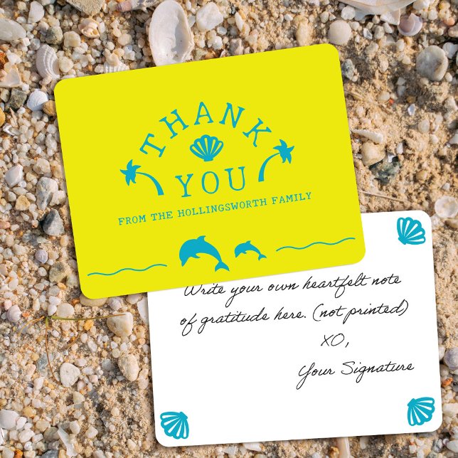 Palms & Dolphins Yellow & Teal Personalized Dankeskarte (Von Creator hochgeladen)