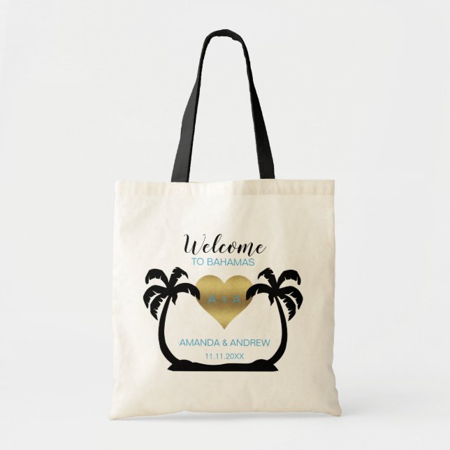 Palms Gold Heart Welcome Wedding Gift Tote Bag Tragetasche (Vorne)