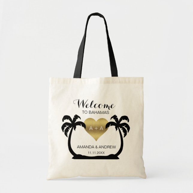 Palms Gold Heart Welcome Wedding Gift Tote Bag Tragetasche (Vorne)