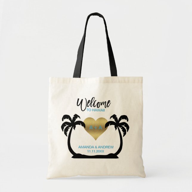 Palms Gold Heart Welcome Wedding Gift Tote Bag Tragetasche (Vorne)