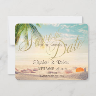 Palms Seashells Beach Hochzeit Save the Date