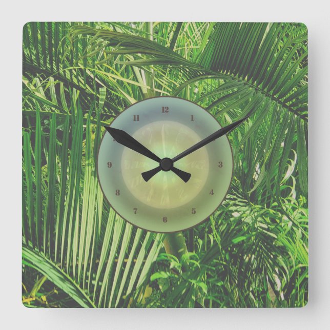 PalmTrees Jungle Clock 🌴 Quadratische Wanduhr (Vorderseite)