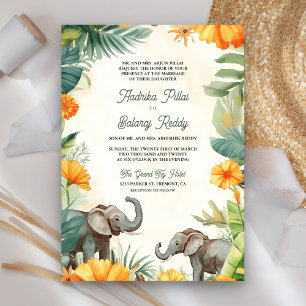 Palmwedding Marigold Elefant Südindische Hochzeit Einladung
