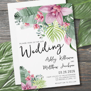 Palmwedding mit tropischen Blumen Einladung