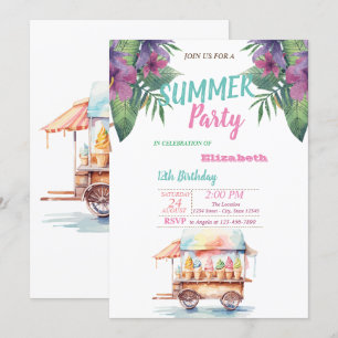 Palmwedel-Blumen-Eiscreme-Geburtstagsfeier Einladung