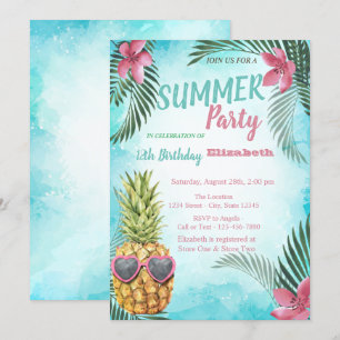 Palmwedel, Geburtstagsfeier Coole Ananas Einladung