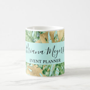 Palmwedel Gold Türkis Tropisch Kaffeetasse