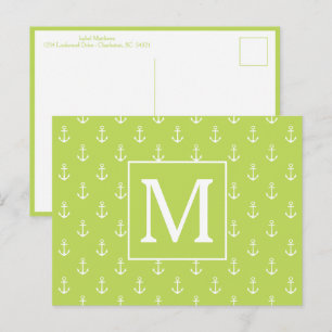 Palmwedel-Grün und weiße Anker-Monogramm Postkarte