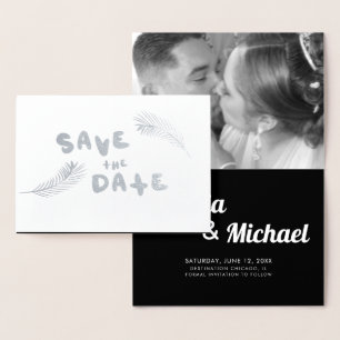 Palmwedel-Handschrift-Buchstaben Save the Date   Folienkarte