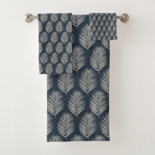 Palmwedel Navyblau und Creme Badhandtuch Set